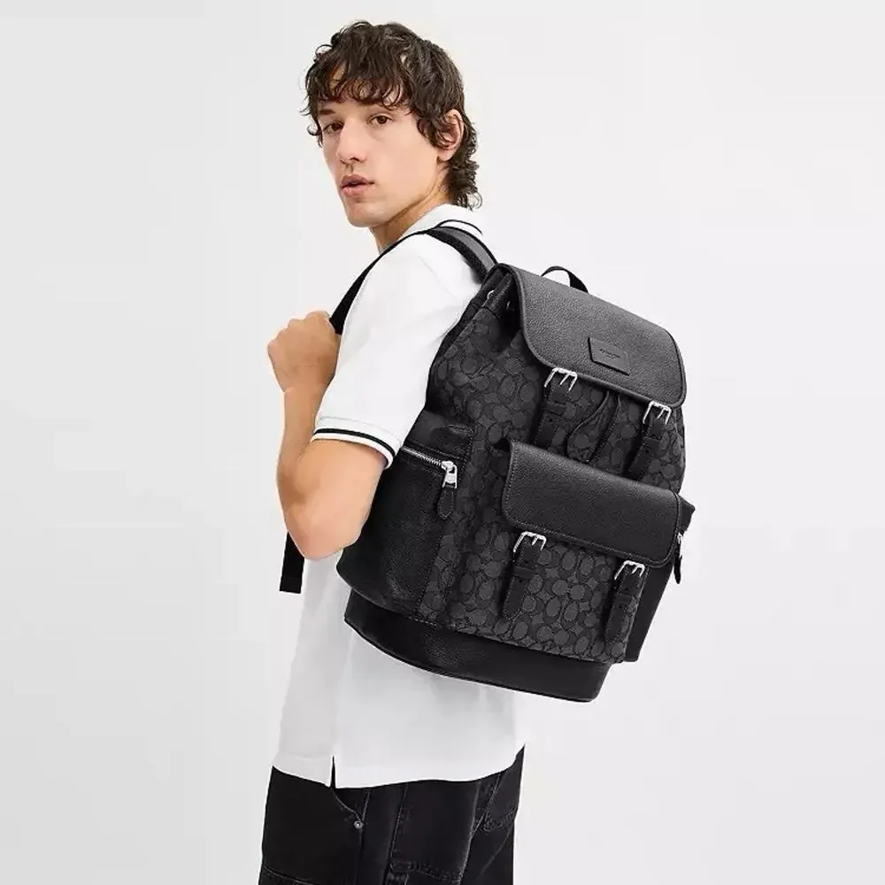 NWT Coach Men CBM50 Sprint Backpack In Signature Jacquard Charcoal/Black